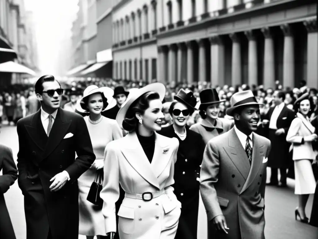 Foto en blanco y negro de desfile de moda en la calle en el siglo XX