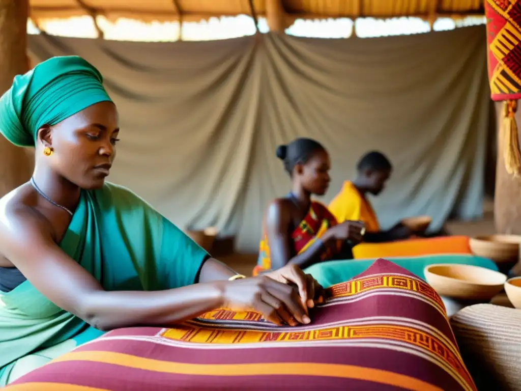 Un grupo de artesanos africanos crea textiles vibrantes con métodos tradicionales, destacando la moda africana ética e impacto cultural