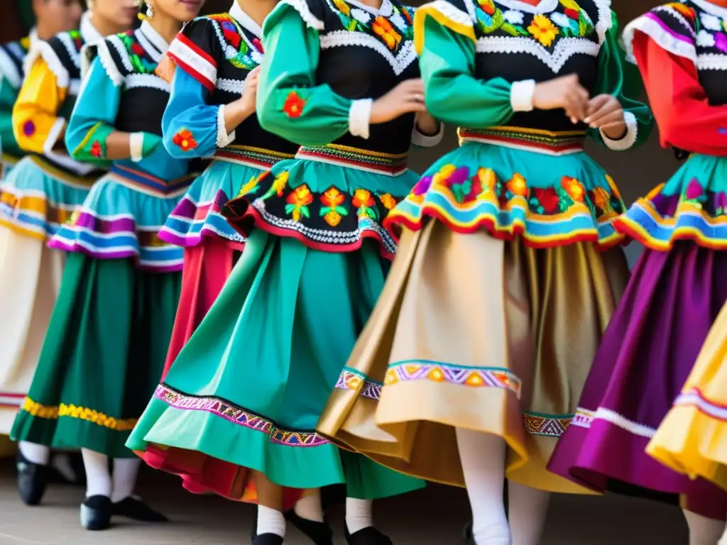 Grupo de bailarines de ballet folklórico con trajes típicos reflejando la identidad cultural a través de la danza y el vestuario