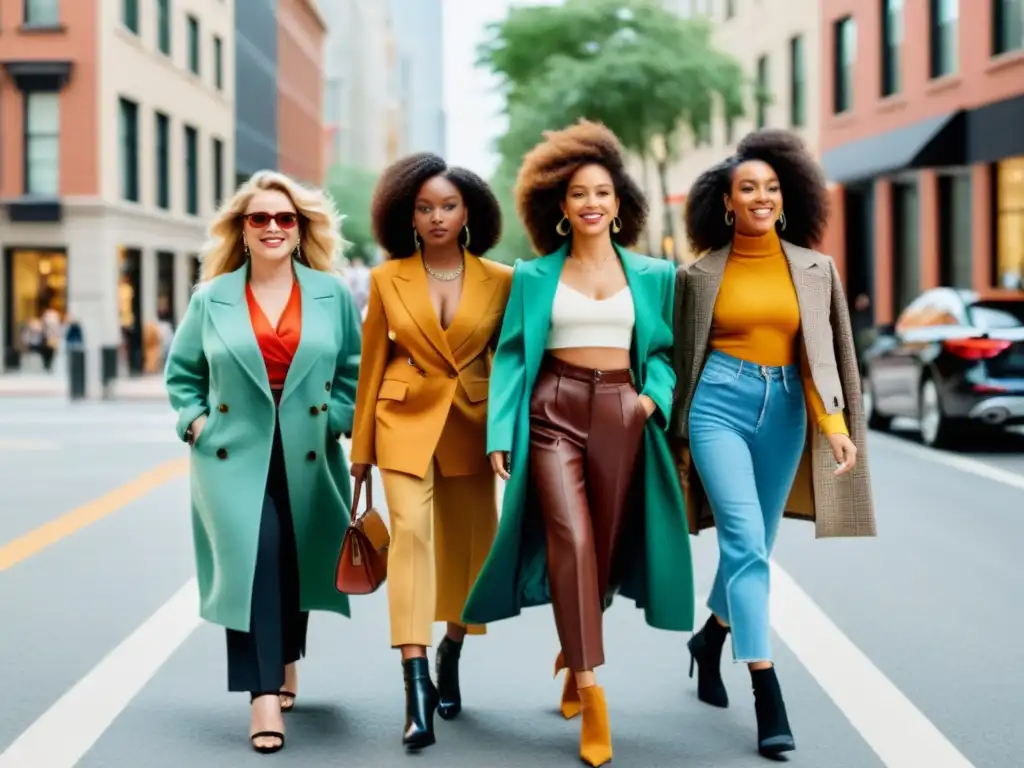 Empoderamiento a través de la moda: diversidad y confianza en la ciudad Un grupo diverso y seguro de sí mismo camina por la ciudad, mostrando su estilo único