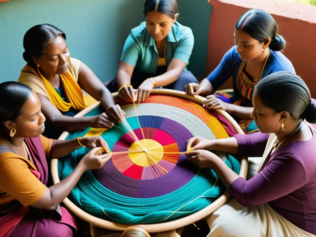 Un grupo diverso teje tejidos icónicos movimientos sociales, celebrando la herencia cultural y la resiliencia colectiva