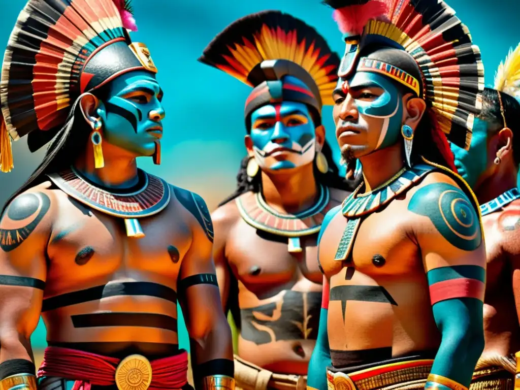 Grupo de guerreros mayas con pintura corporal en la historia