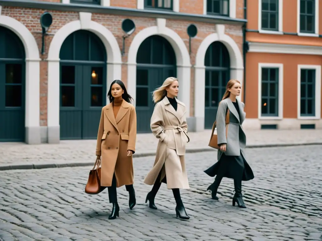Grupo de modelos escandinavos caminan por las calles de Copenhague, encarnando el minimalismo actual de la moda escandinava