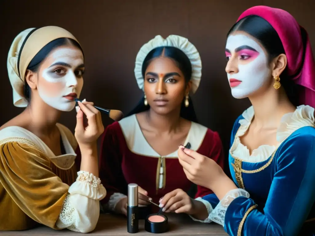 Un grupo de personas del Renacimiento aplicando maquillaje, mostrando rebeldía e individualidad