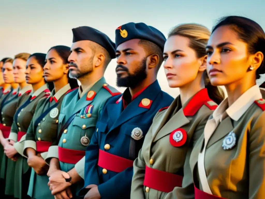 Un grupo de revolucionarios con uniformes distintivos que representan diferentes facciones o ideologías en el movimiento revolucionario