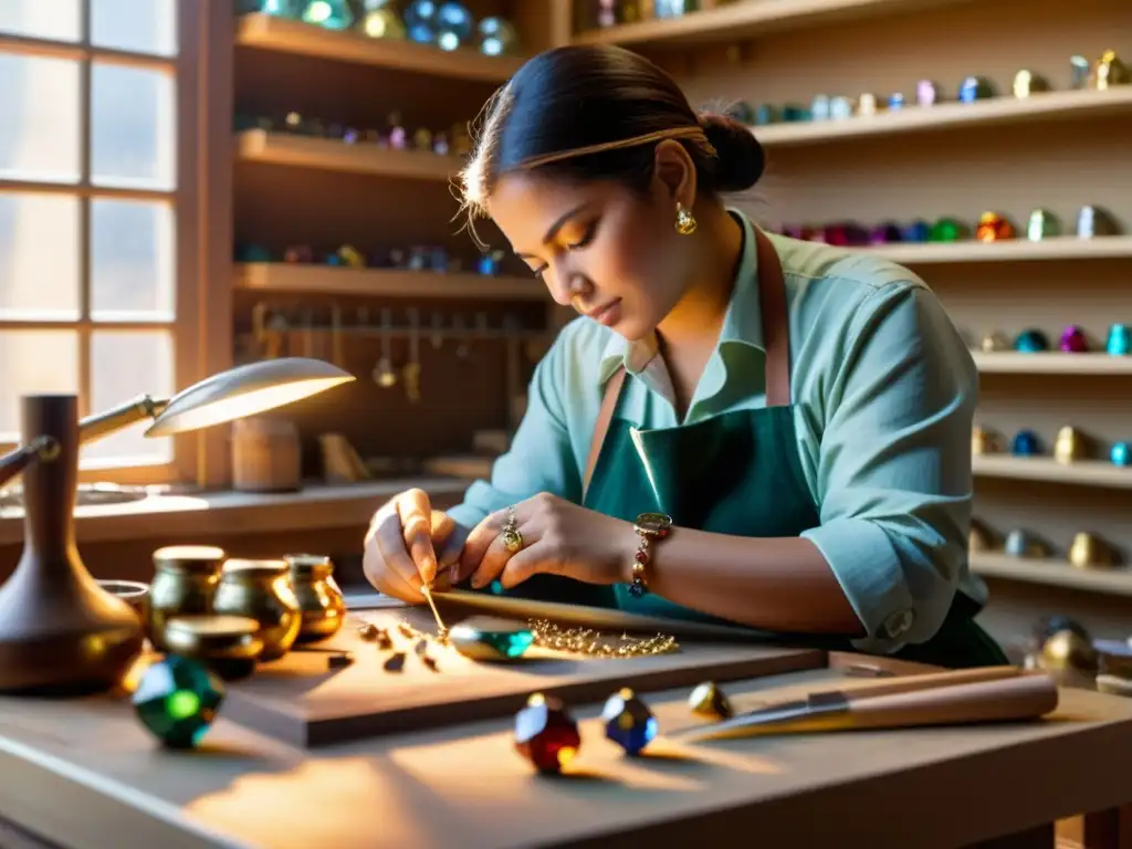 Un hábil artesano trabaja joyas con herramientas tradicionales