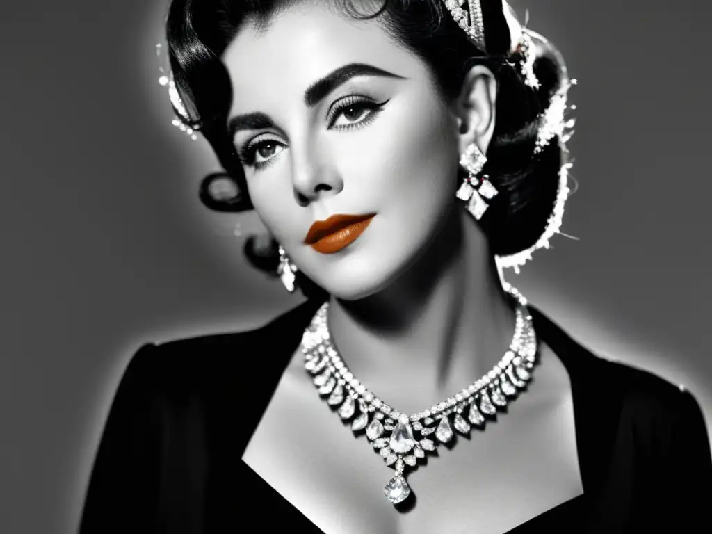 Elizabeth Taylor luce el icónico collar Taylor-Burton, resaltando su impacto cultural en la historia de la joyería