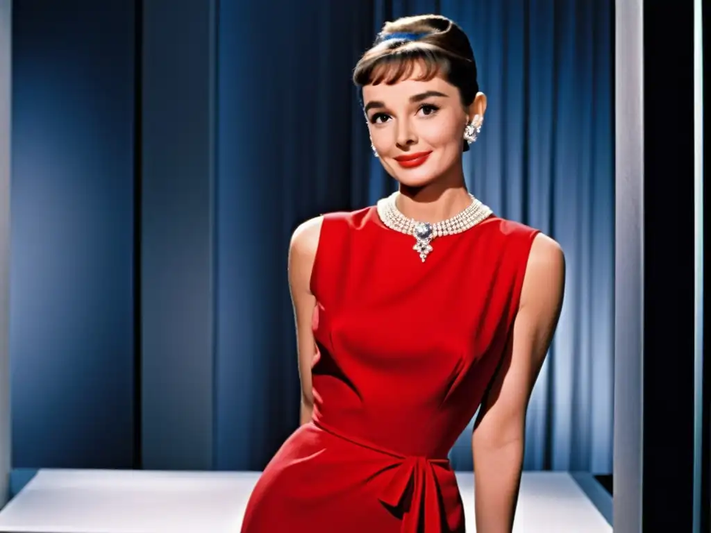 El icónico vestido rojo de Audrey Hepburn en 'Desayuno en Tiffany's' exhibe elegancia y sofisticación, evocando la moda emblemática del cine