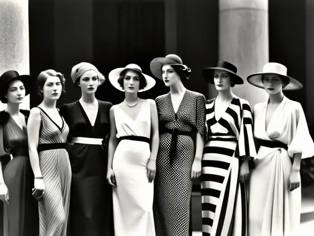 Imagen en blanco y negro de Paul Poiret rodeado de mujeres elegantes, reflejando su revolucionario estilo de moda que liberó a la mujer