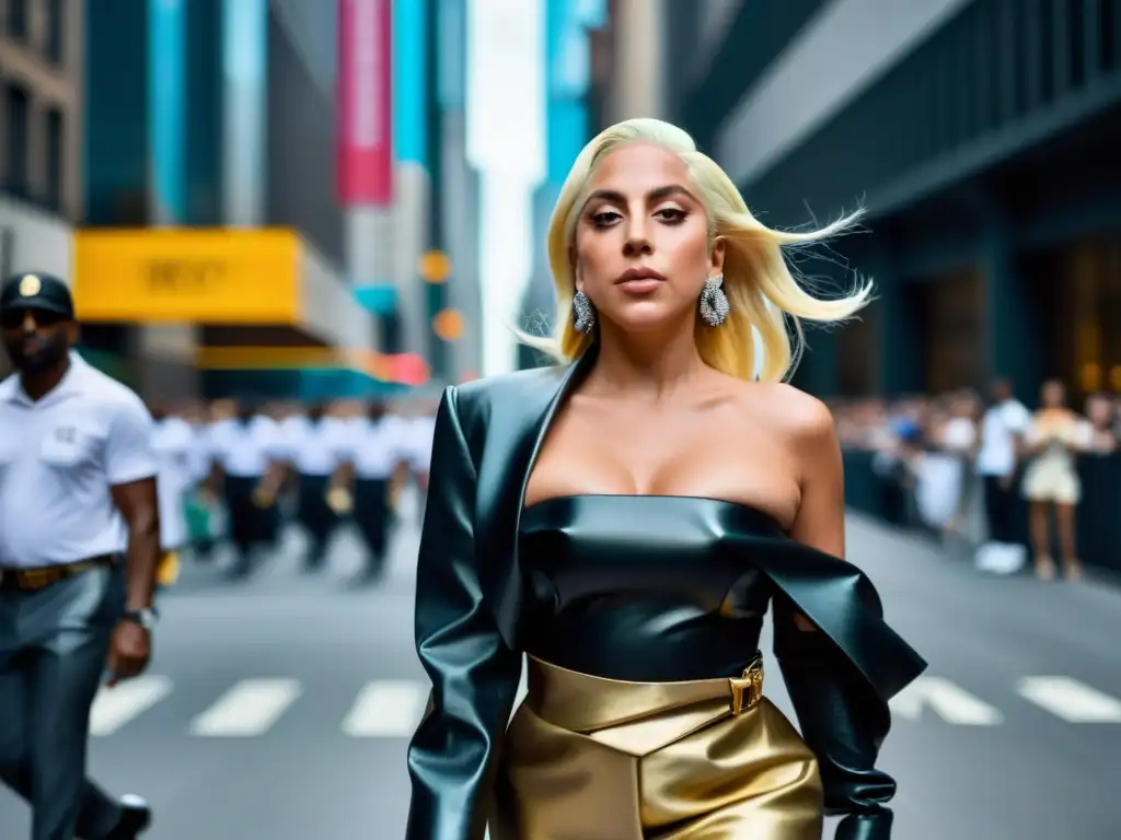 La imagen muestra a Lady Gaga en la ciudad, destacando su moda como expresión artística