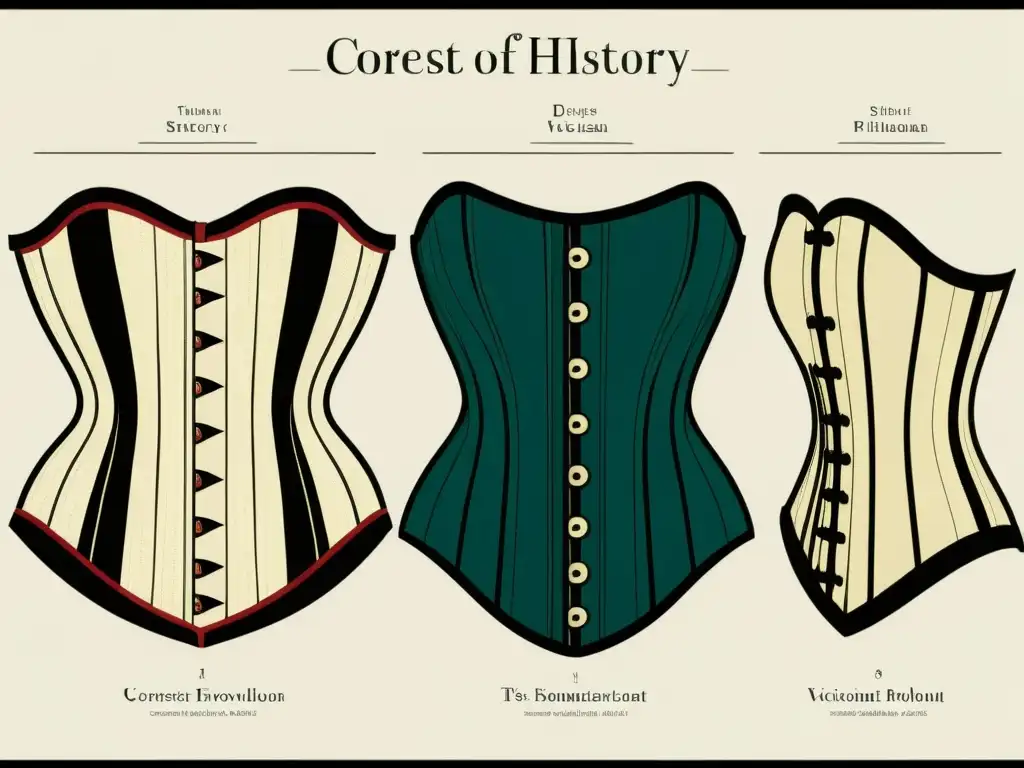 Imagen detallada de la evolución del corsé y su significado social a lo largo de la historia, desde la época victoriana hasta los estilos modernos