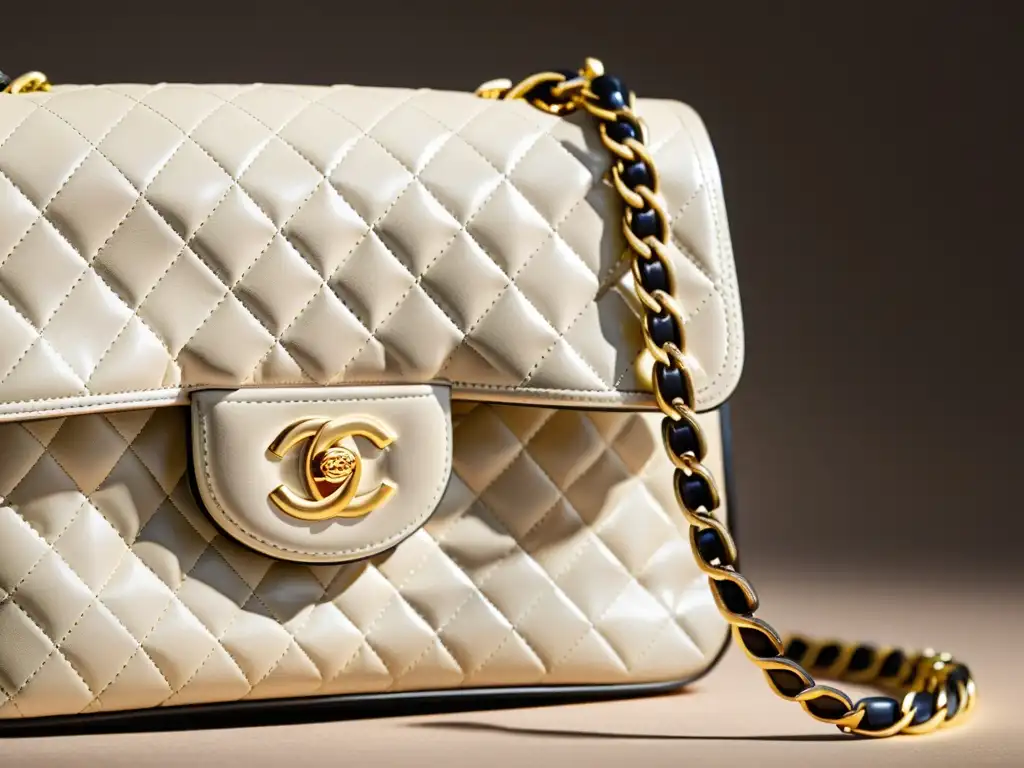 Chanel: Exquisita artesanía en alta resolución Una imagen detallada y lujosa del último bolso de Chanel, resaltando la calidad y elegancia atemporal