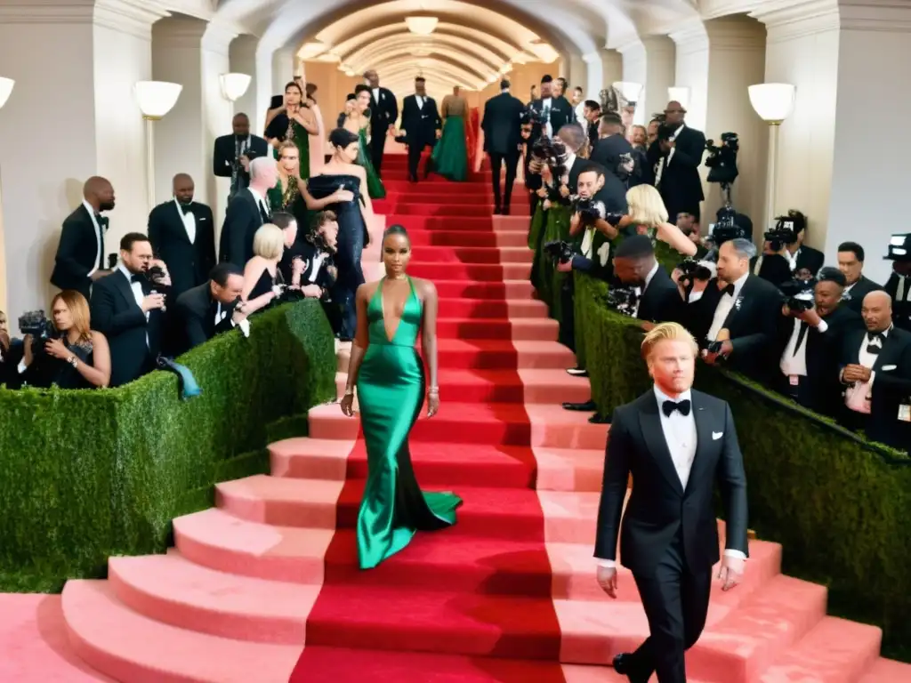 Una imagen documental de alta resolución muestra la impactante diversidad y opulencia de la Met Gala, reflejando el impacto cultural de este evento en el mundo de la moda