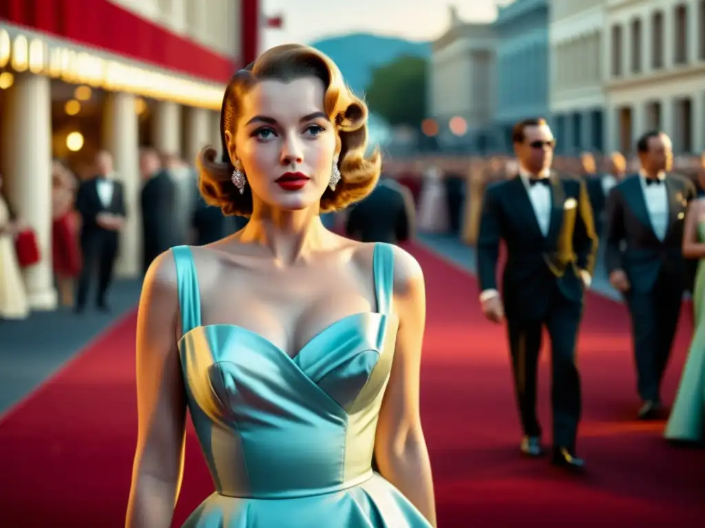 Imagen en 8K de estrella de Hollywood de los 50, elegante en festival europeo