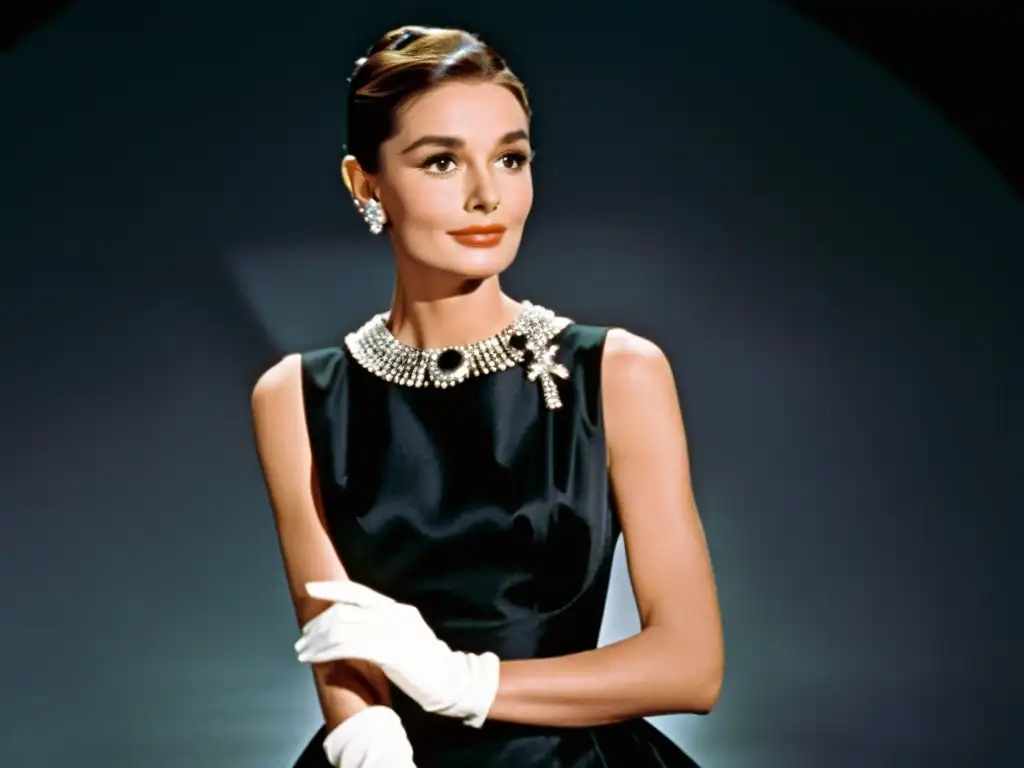 Imagen del icónico vestido negro Givenchy usado por Audrey Hepburn en Breakfast at Tiffany's, destacando su elegante silueta y glamour atemporal