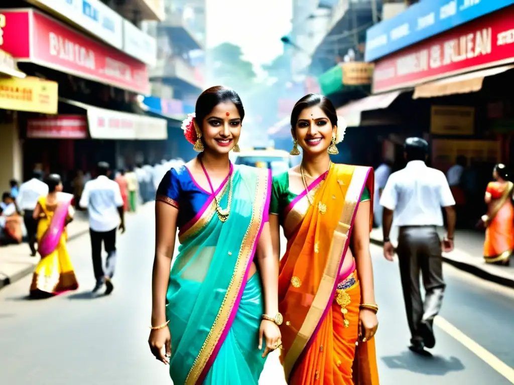 Imagen impactante del bullicioso Mumbai, con moda tradicional y moderna