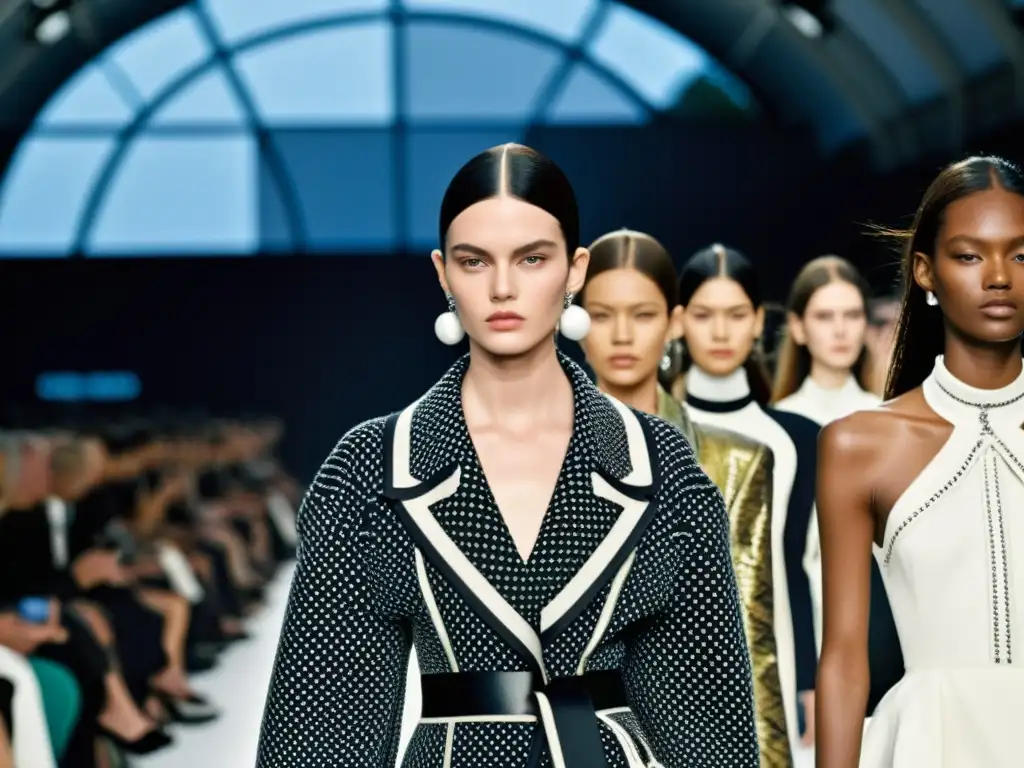 Imagen impactante de desfile de Balenciaga con diseños vanguardistas que reflejan su impacto cultural en la moda siglos