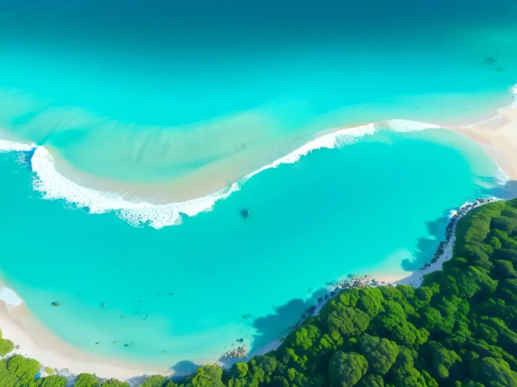 Una imagen impresionante de una playa prístina con aguas turquesas cristalinas y vida marina diversa