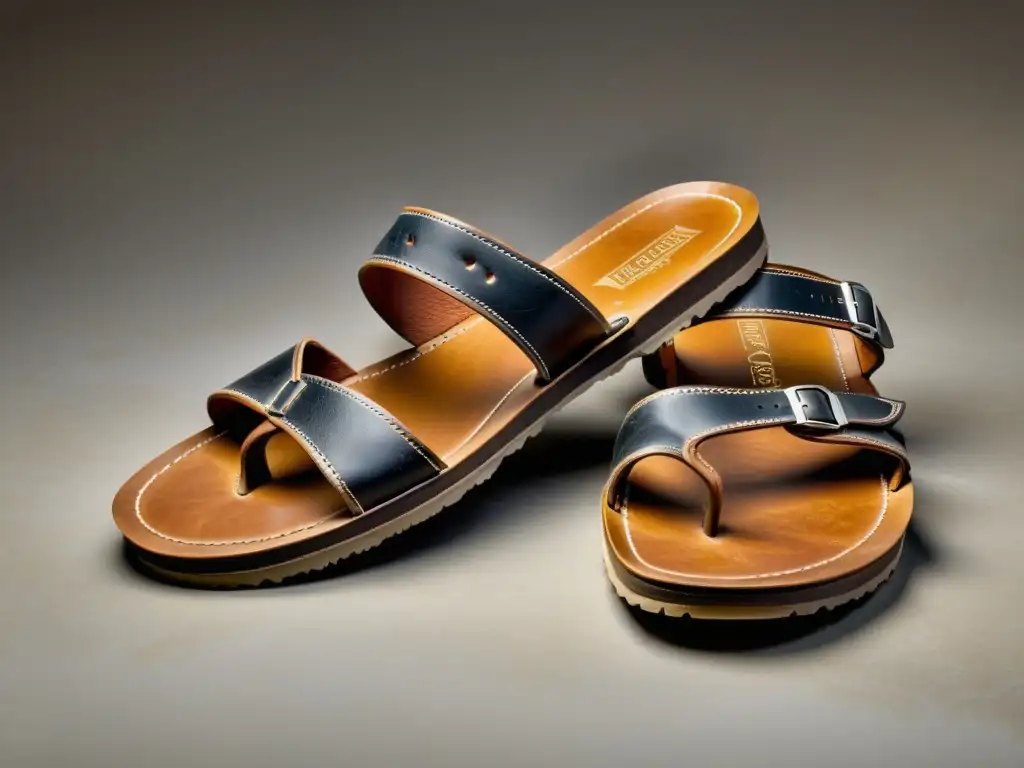 Sandalias romanas antiguas: artesanía y durabilidad Imagen de sandalias romanas antiguas con detalles de desgaste, mostrando artesanía y durabilidad