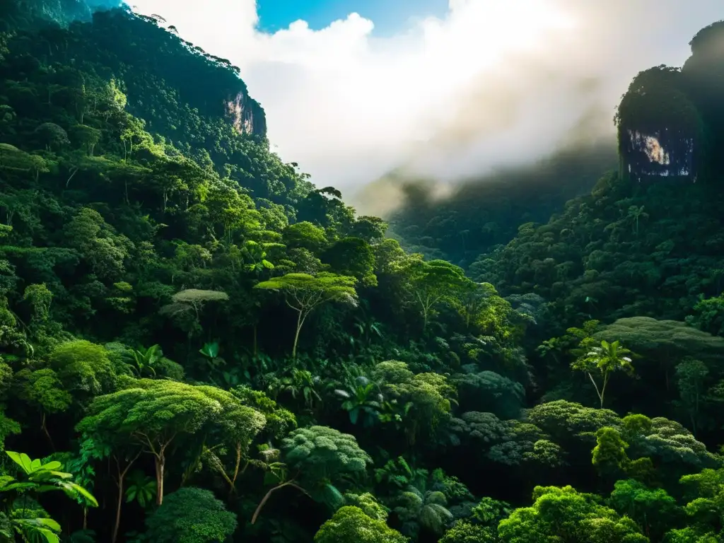 Imagen ultra detallada de la exuberante selva amazónica, con ingredientes exóticos para productos de belleza