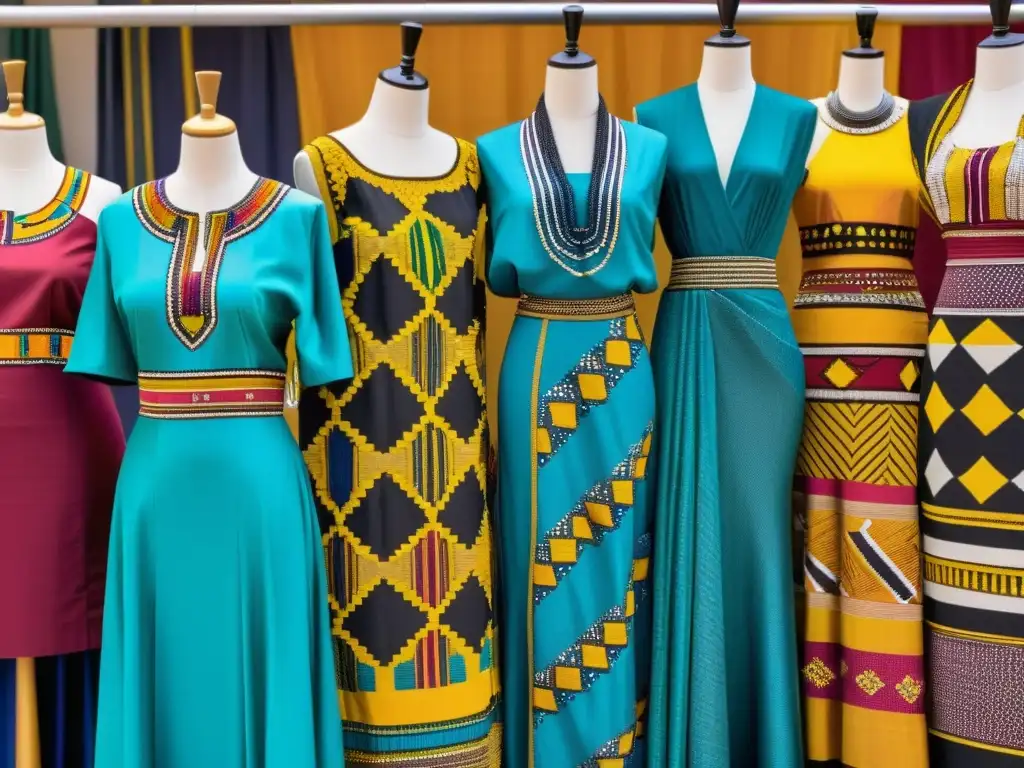 Una impactante exhibición de moda africana en un bullicioso mercado, reflejando la rica travesía moda africana impacto cultural