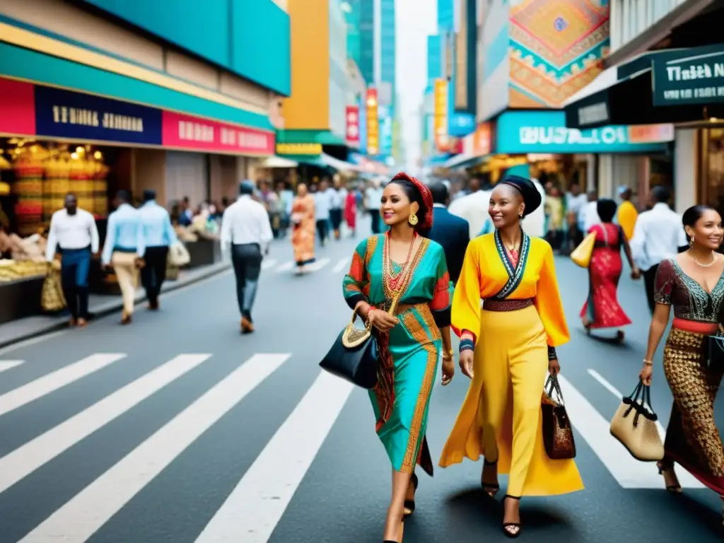 Impacto cultural de la moda: Fotografía de una bulliciosa escena urbana con diversidad de estilos y tendencias de diferentes culturas