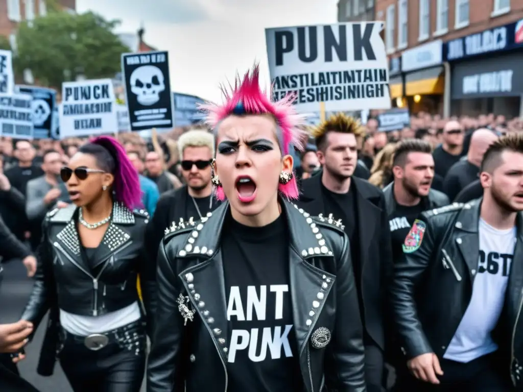 Manifestación histórica de indumentaria punk como protesta política en las calles