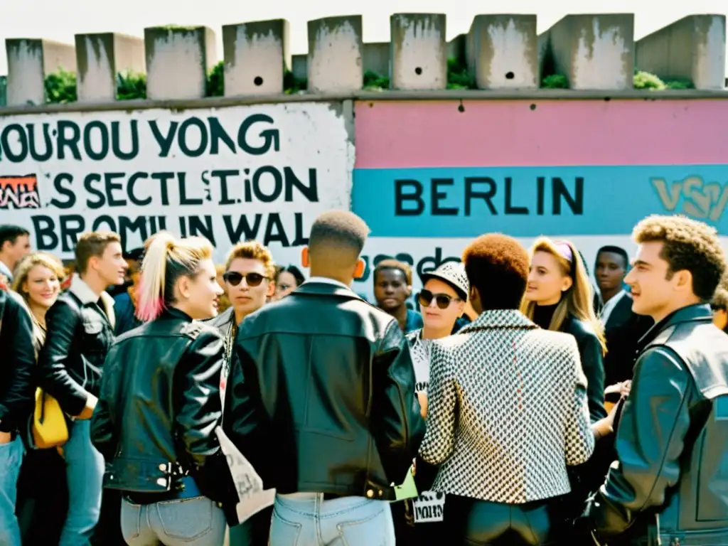 Influencia de la caída del Muro de Berlín en la moda europea: Jóvenes celebran la libertad entre grafitis y música, vistiendo atuendos punk y new wave