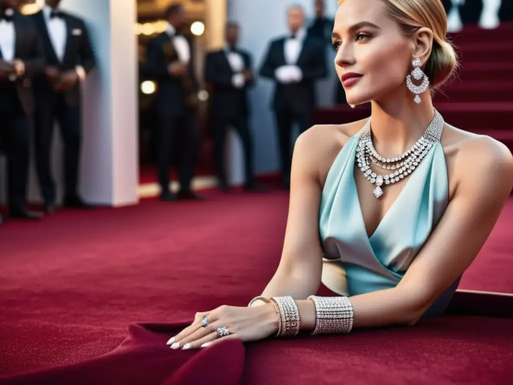 Influencia de celebridades en tendencias de joyería de lujo: Detalles deslumbrantes de joyas en evento de alfombra roja