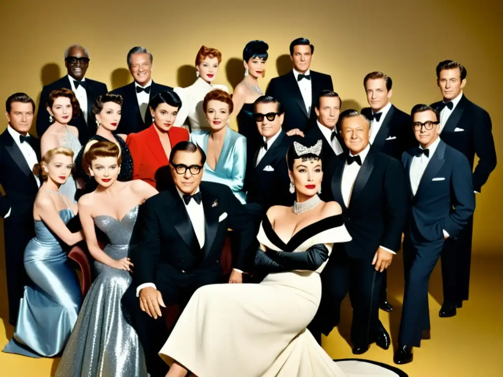 Influencia de Edith Head en Hollywood: Edith Head y estrellas vistiendo icónicos trajes de Hollywood, capturando glamour y creatividad cinematográfica