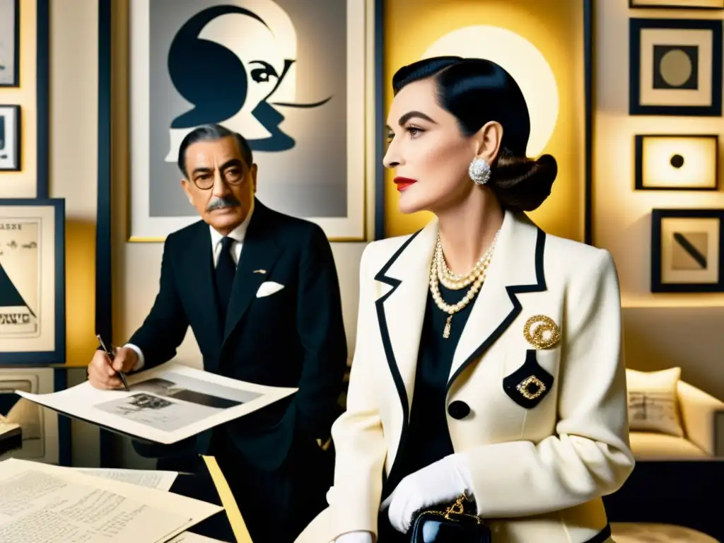 Colaboración Genial: Coco Chanel y Salvador Dalí en Plena Creación Colaboración icónica: Coco Chanel y Salvador Dalí inmersos en la creatividad de su histórica alianza en la moda