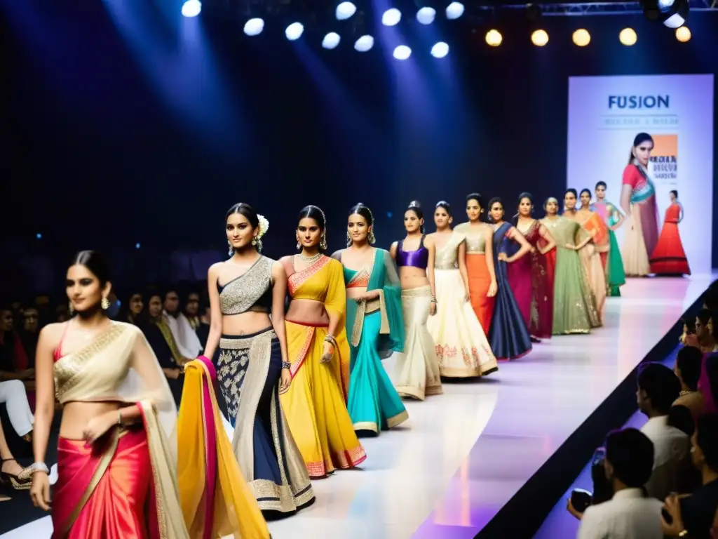 Innovadora pasarela de moda en Mumbai fusiona el impacto de Bollywood en moda occidental, con vibrantes atuendos y un público cautivado