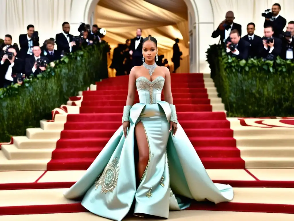 Rihanna en el MET Gala, una interpretación memorable del dress code con detalles intrincados y presencia segura en la alfombra roja