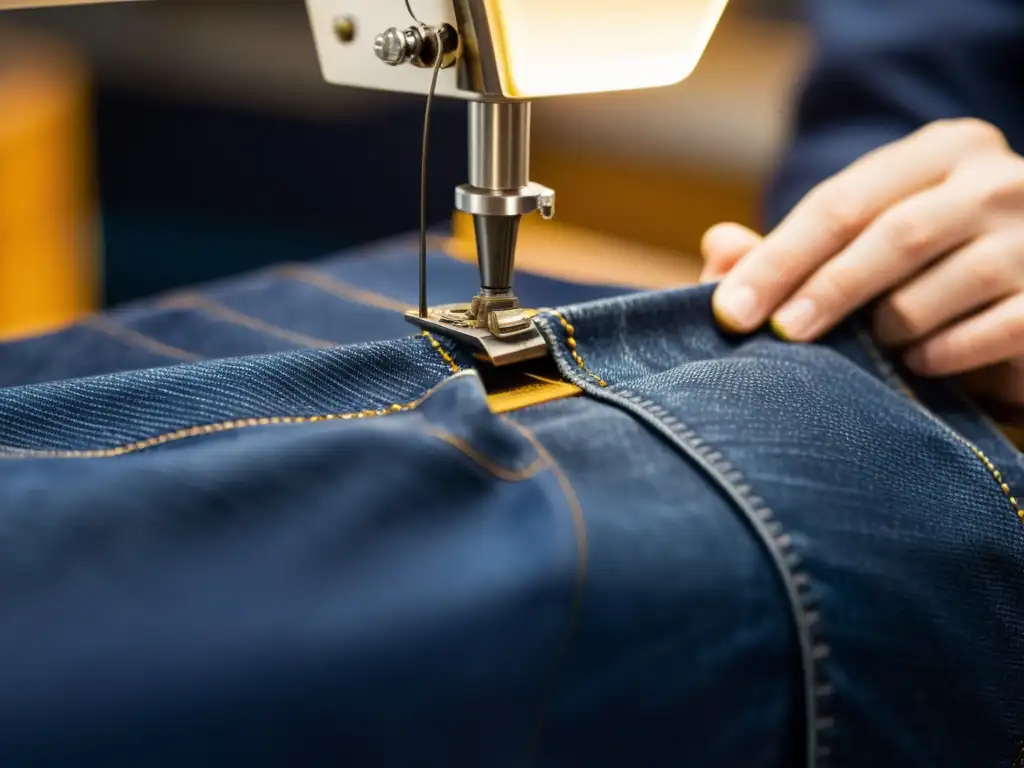 Unos jeans Levi's siendo elaborados a mano en una fábrica sostenible, fusionando innovación y tradición en la moda sostenible