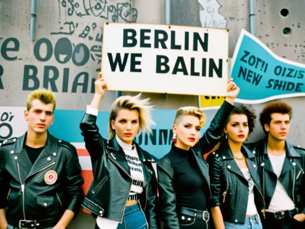 Jóvenes en Berlín Este desafiantes frente al Muro de Berlín, usando su estilo como forma de resistencia