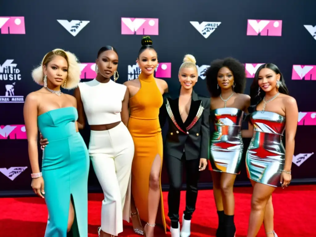 Jóvenes con estilo desfilan en la alfombra roja de los MTV Video Music Awards, reflejando la influencia del evento en la moda juvenil