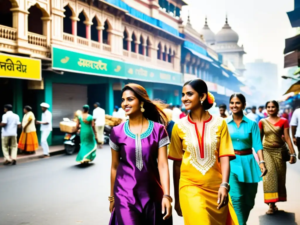 Jóvenes visten moda tradicional y moderna en Mumbai, India, reflejando el impacto cultural de la moda india en el mundo