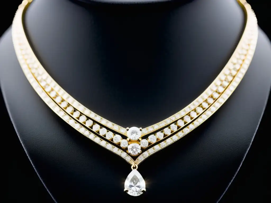 Collar de diamantes Cartier: lujo y glamour Una joya de la corona Cartier historia: un impresionante collar de diamantes que brilla con opulencia y glamour, enmarcado en terciopelo oscuro