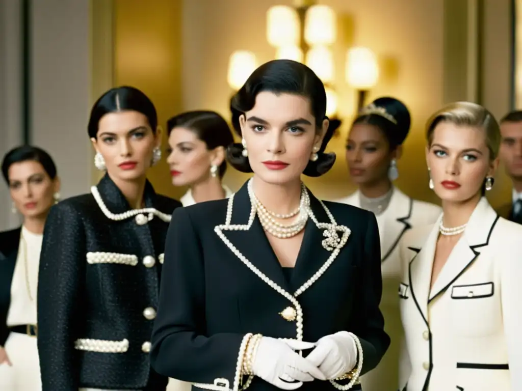 La legendaria Coco Chanel y sus modelos, simbolizando mujeres icónicas que marcaron tendencias en la moda del siglo XX