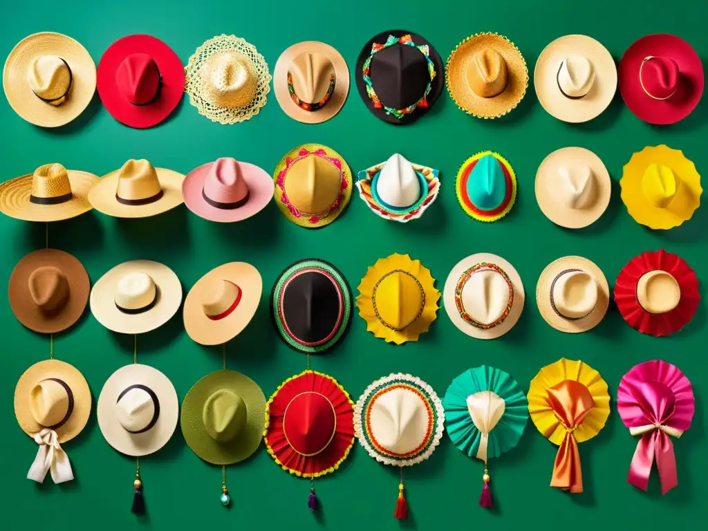 Una línea de tiempo histórica muestra accesorios de moda de diferentes eras, desde sombreros tradicionales hasta elaborados tocados victorianos