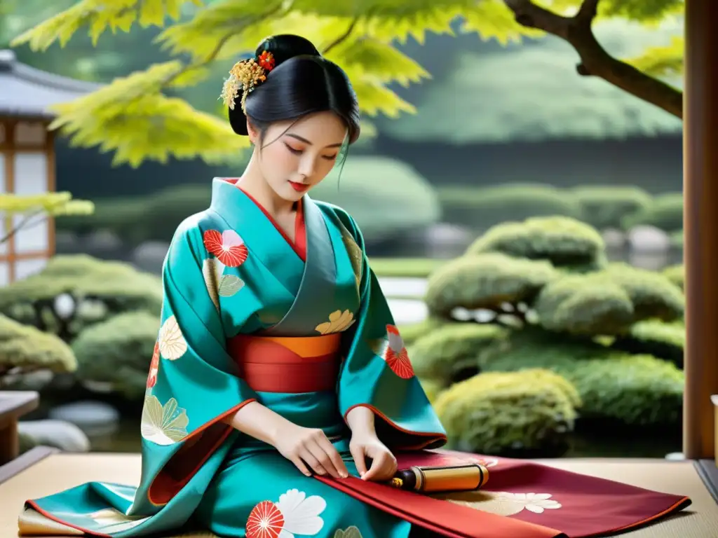 Un maestro artesano japonés crea con destreza un kimono tradicional, capturando la esencia de Historias culturales moda asiática