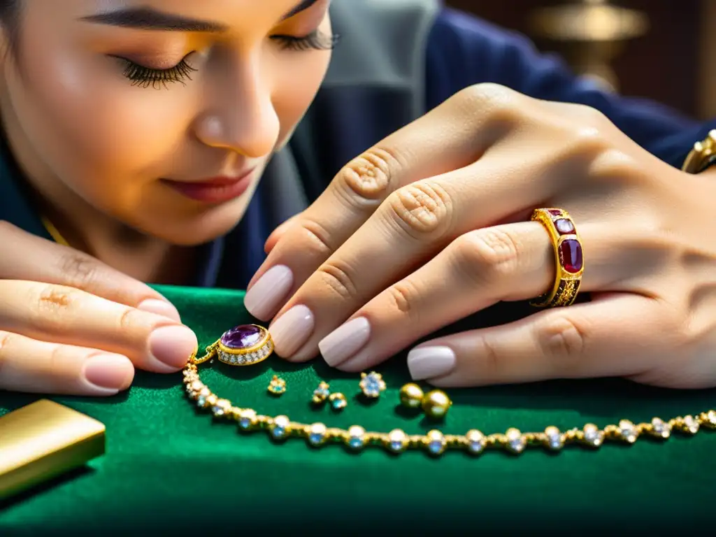 Un maestro joyero crea una pieza de joyería de lujo, reflejando la artesanía y el impacto cultural de la joyería de lujo