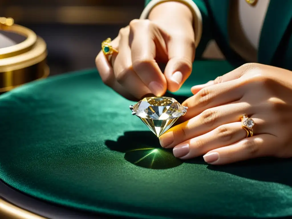 Un maestro joyero crea con precisión un collar de diamantes, resaltando la artesanía y la innovación en joyas de lujo