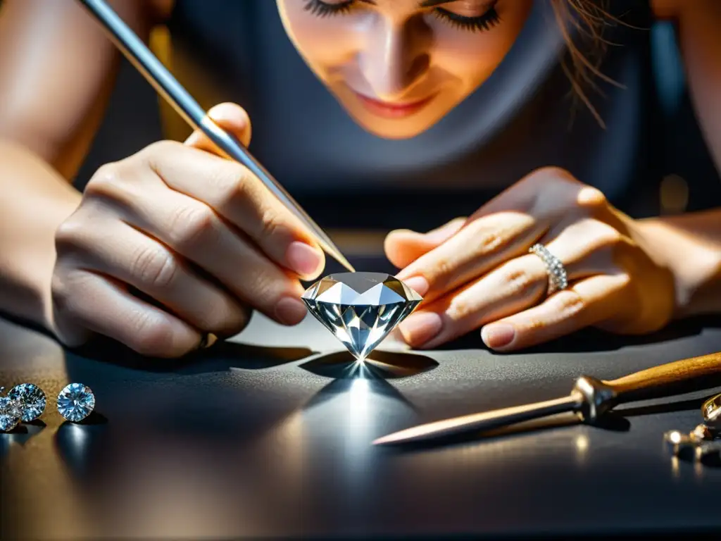 Un maestro joyero crea con precisión un collar de diamantes único, fusionando tradición y modernidad en el diseño de joyas de lujo