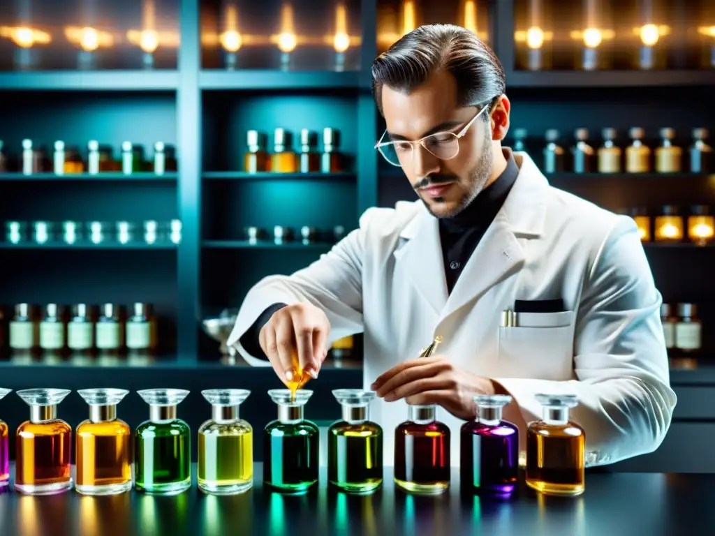 Un maestro perfumista selecciona con precisión ingredientes exquisitos para crear perfumes de alta gama