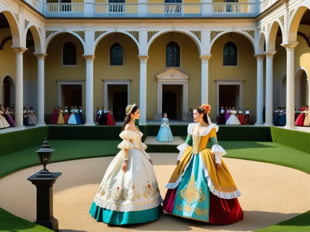 Una majestuosa pasarela renacentista llena de color y opulencia, reflejando el impacto cultural de la moda renacentista