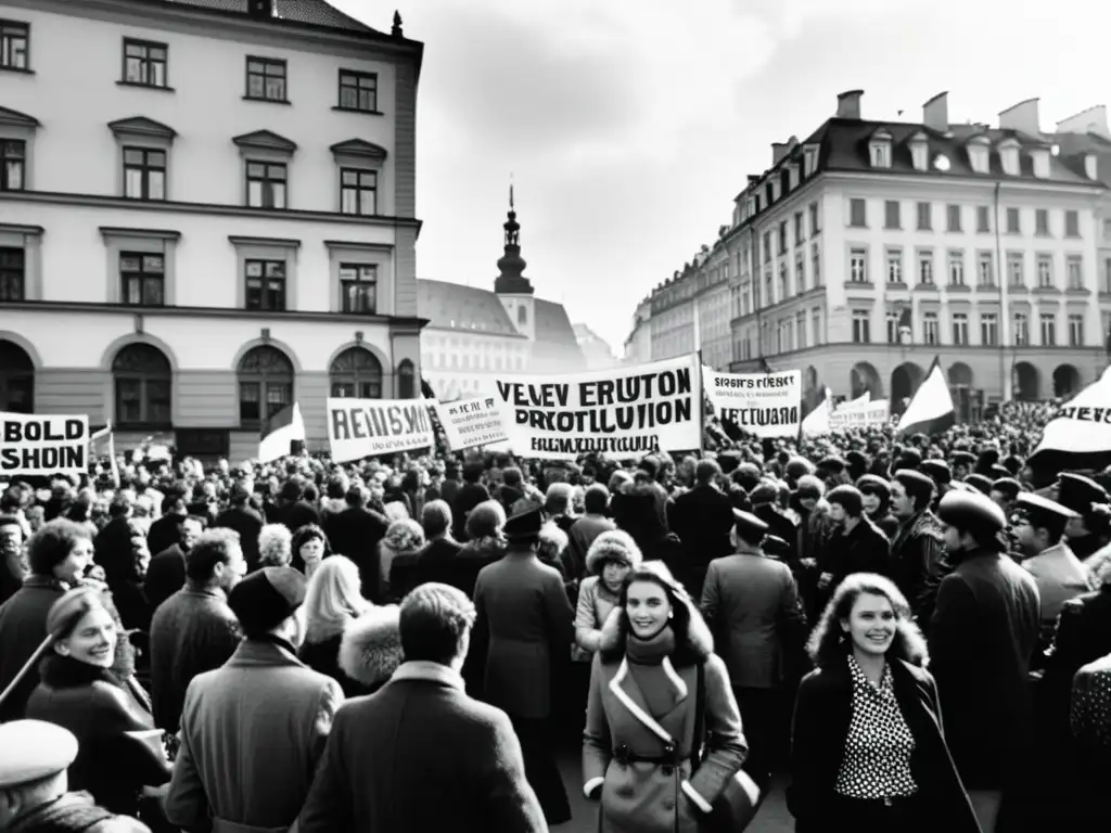 Manifestantes en la Revolución de Terciopelo en Checoslovaquia, mezcla de moda y activismo