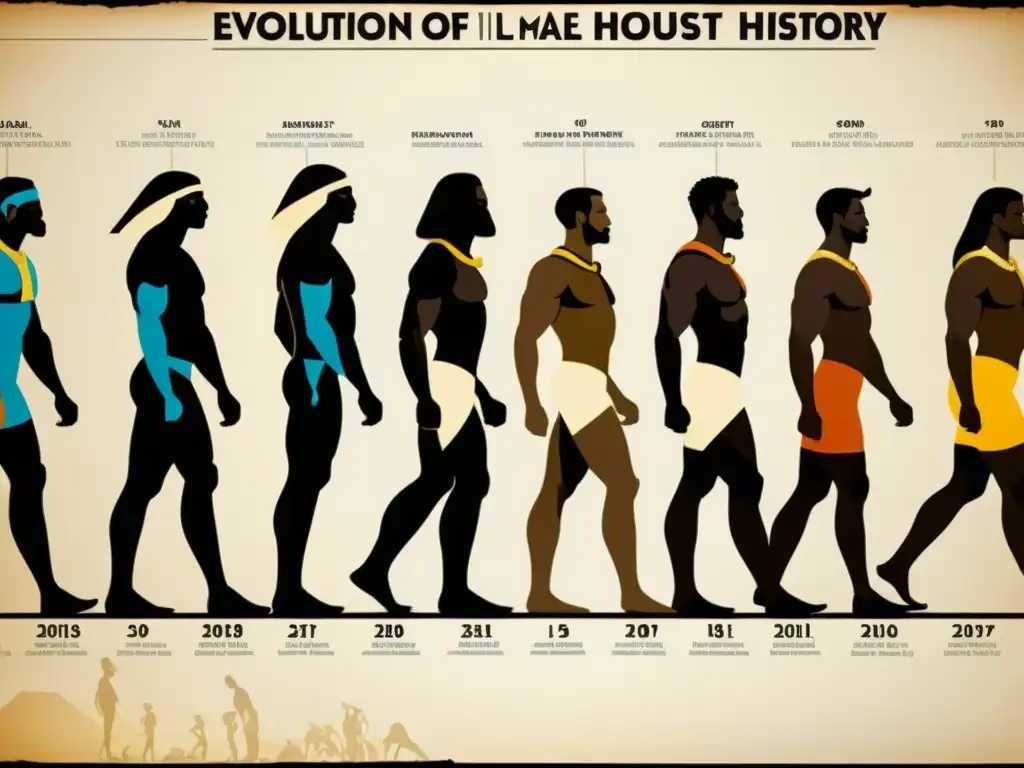 Transformación silueta masculina impacto cultural: Detallada evolución de siluetas masculinas a lo largo de la historia, reflejando cambios culturales