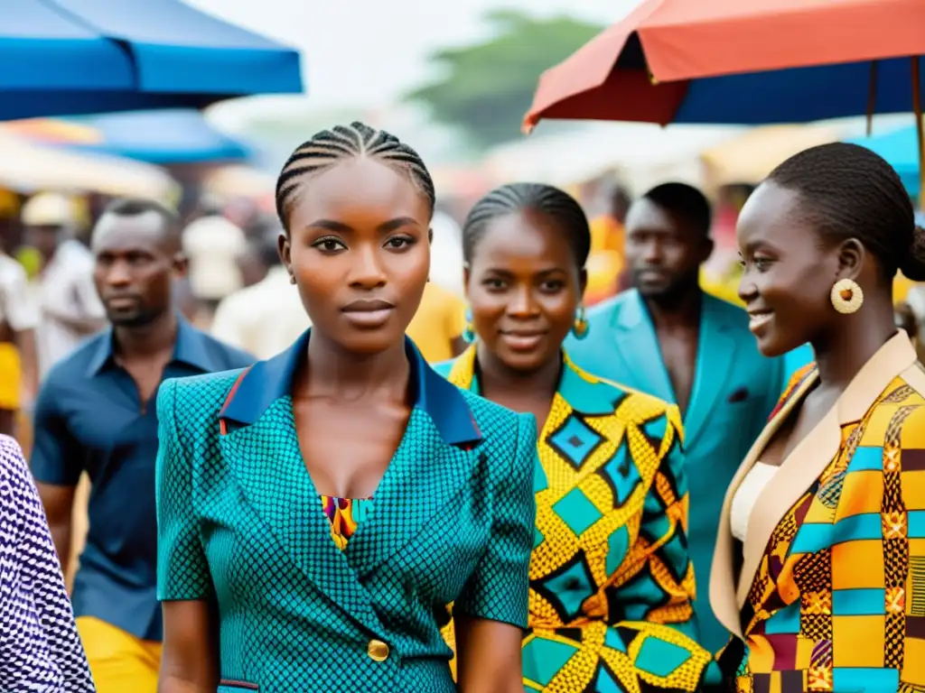 Mercado animado en Accra, Ghana, con artesanos locales vendiendo textiles y ropa hecha a mano