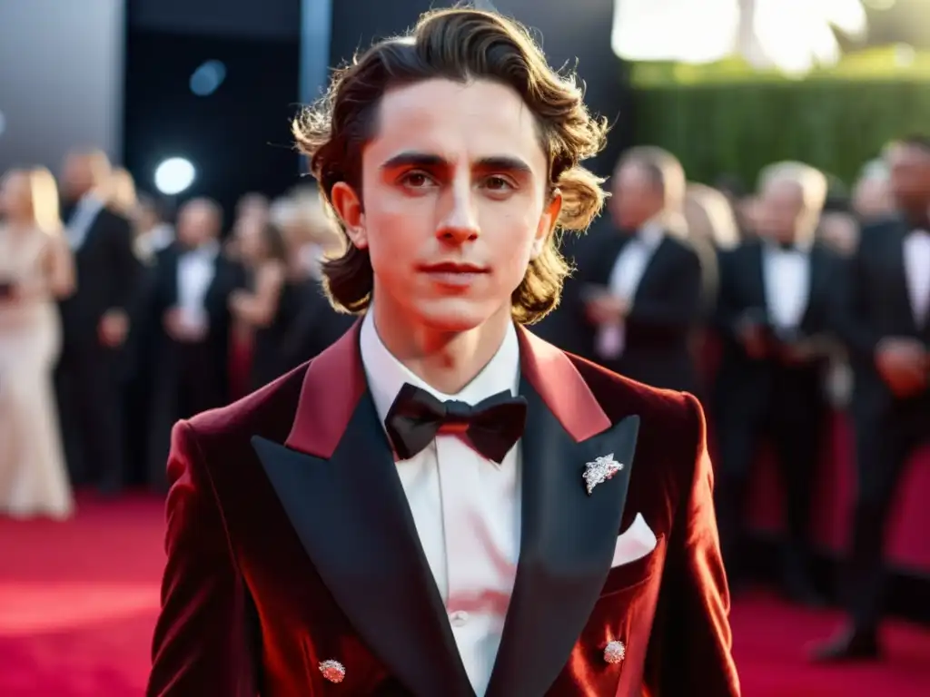 Timothée Chalamet deslumbra en la moda Hollywood, con un atuendo de alta costura en la alfombra roja, bajo la luz del sol